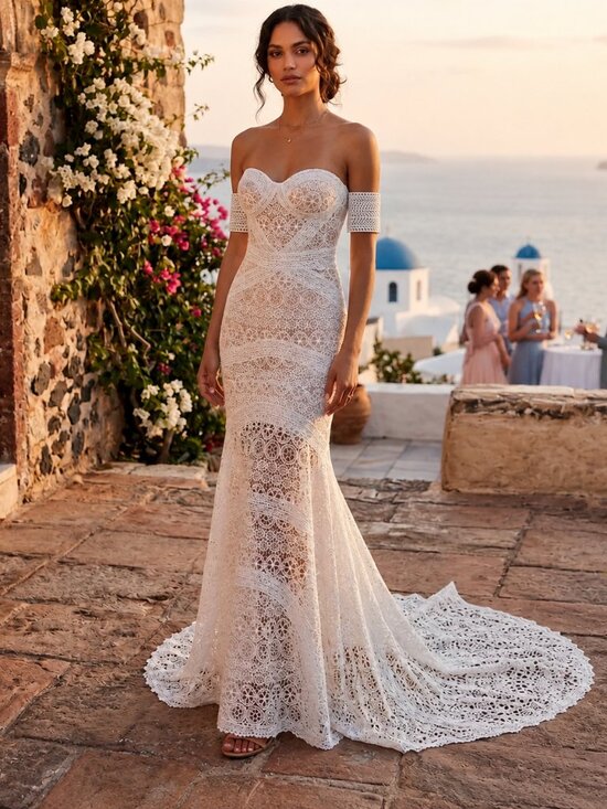 Dresses & Skirts - Boho Lace Mermaid Wedding Dress Size 6 Detachable Sleeves NWOT